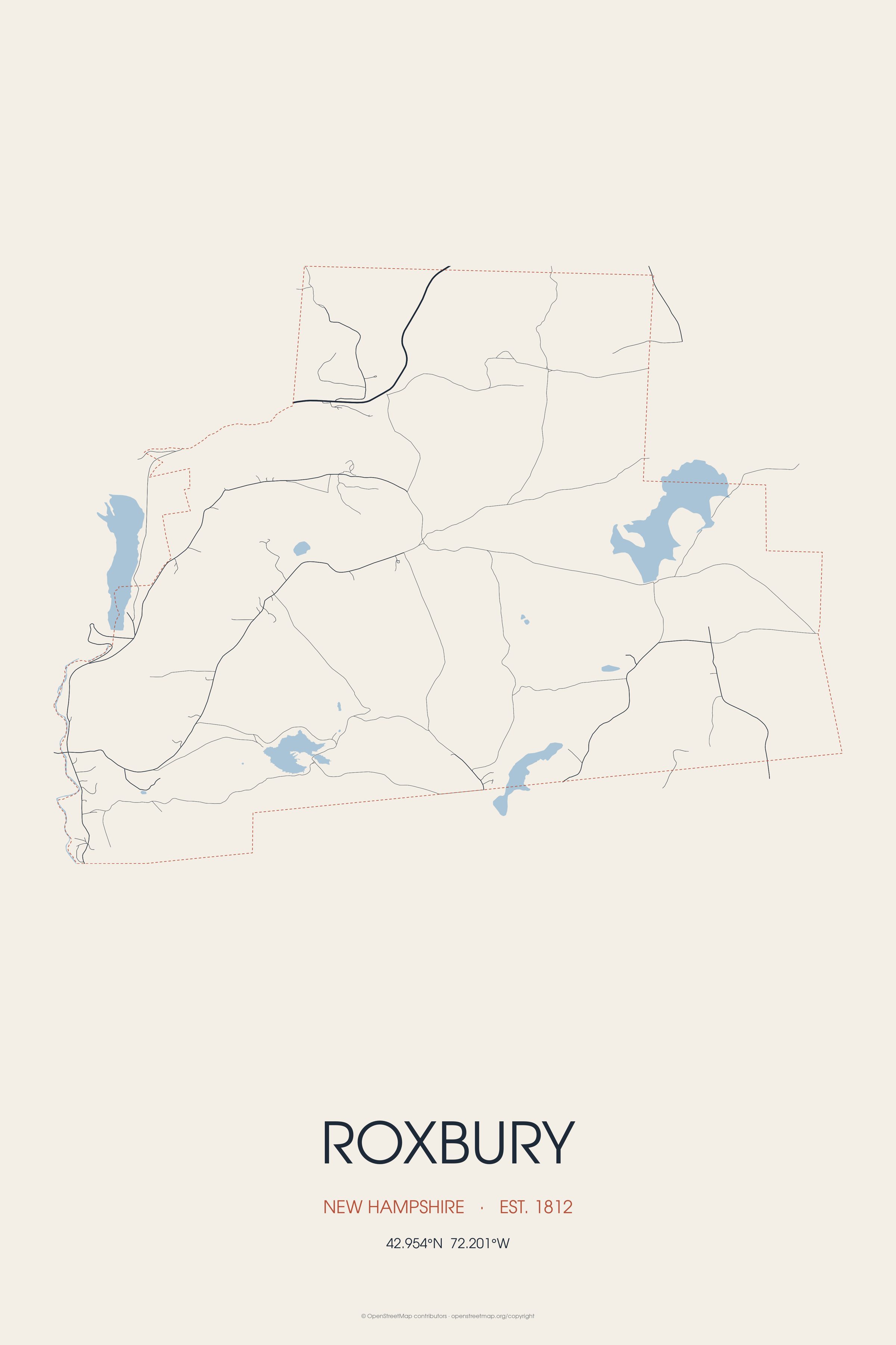 Street map of Roxbury, New Hampshire