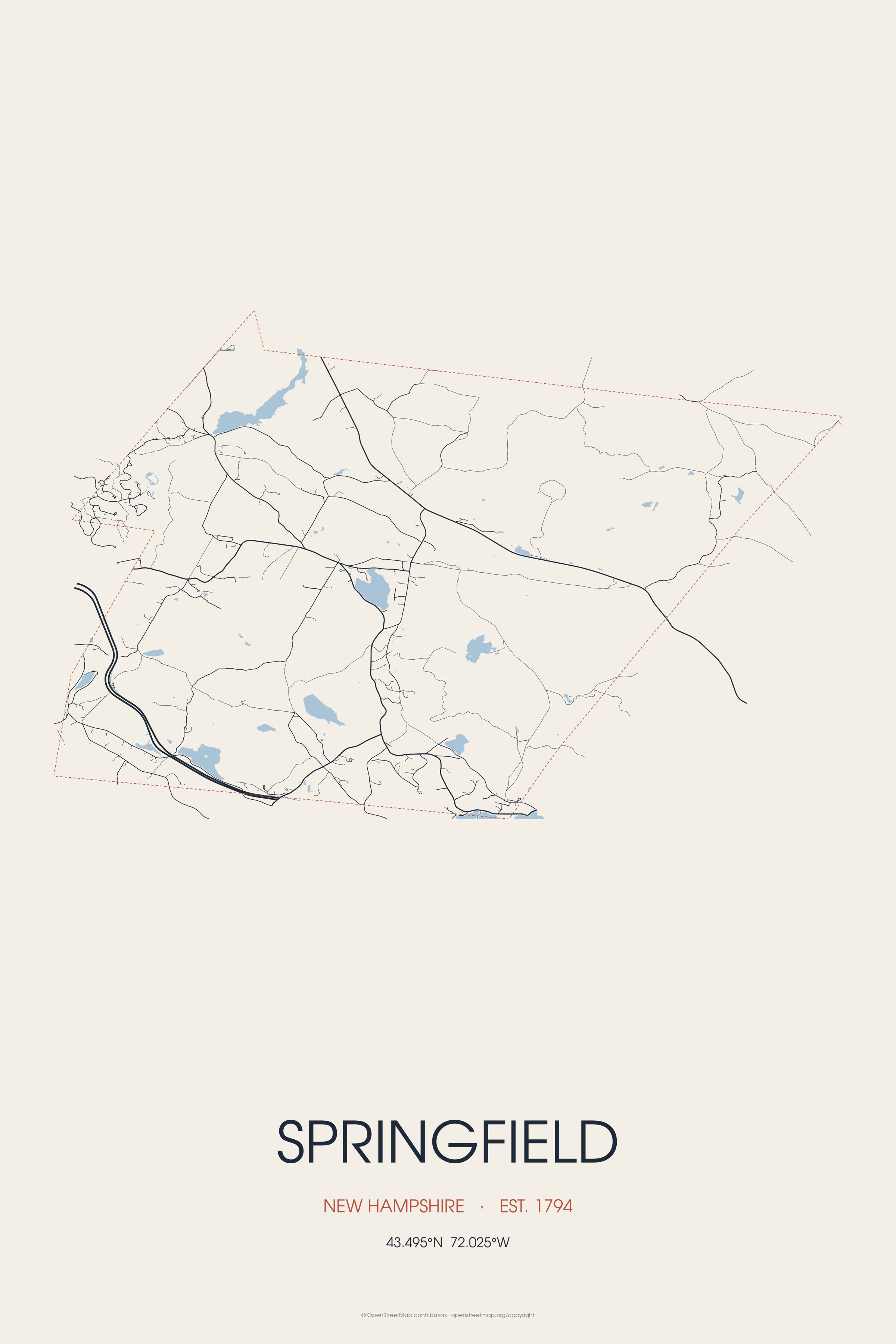 Street map of Springfield, New Hampshire