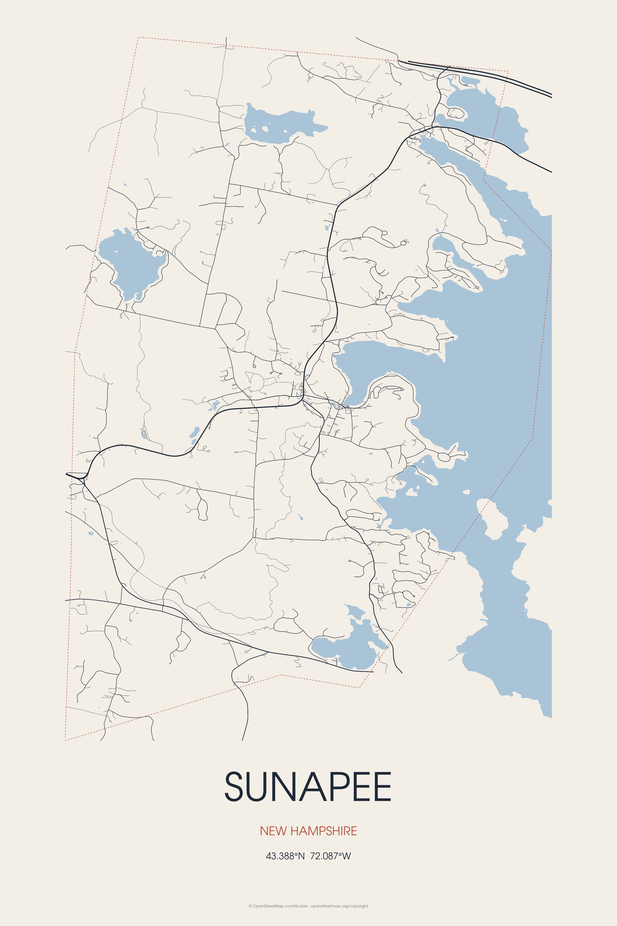 Street map of Sunapee, New Hampshire