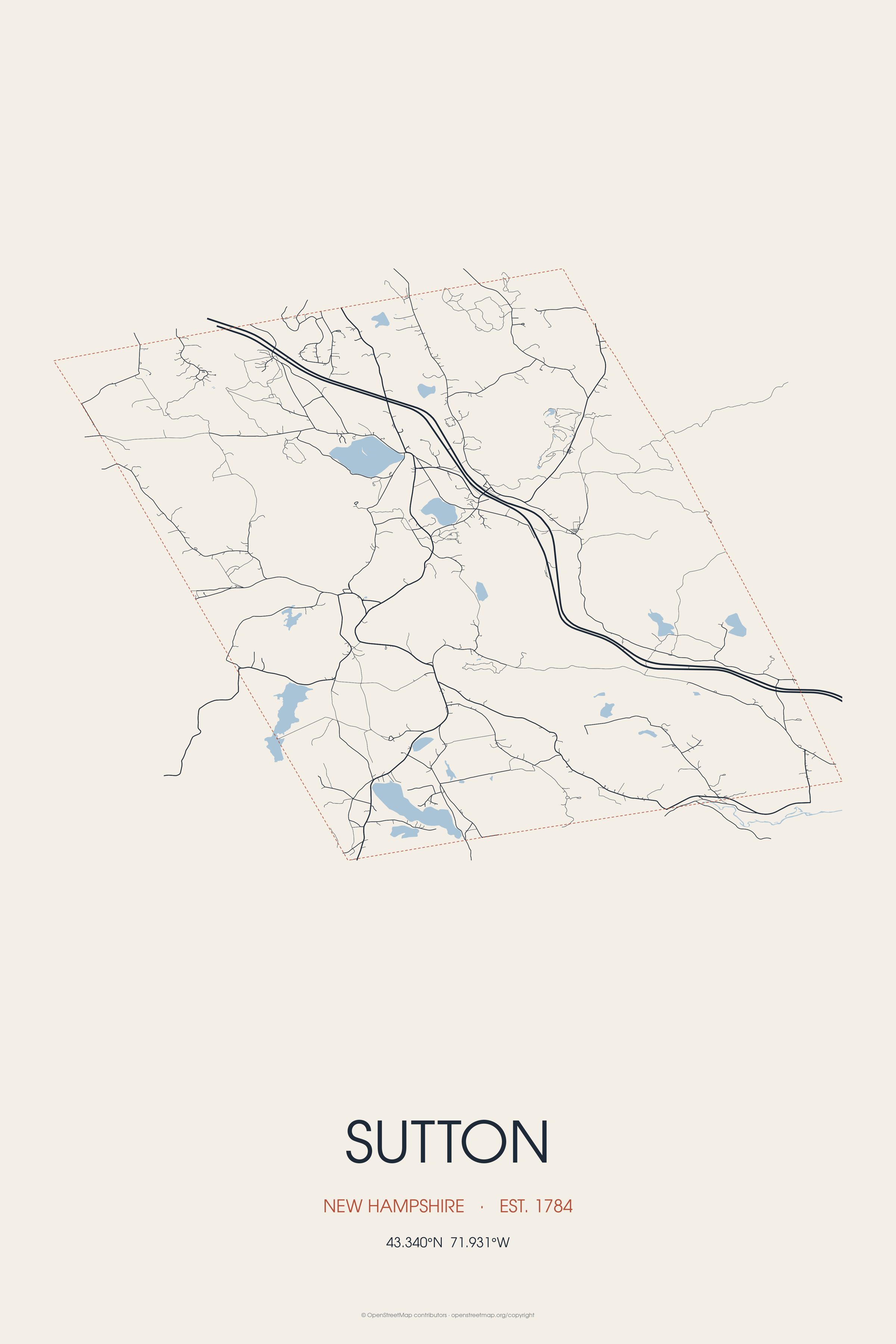 Street map of Sutton, New Hampshire