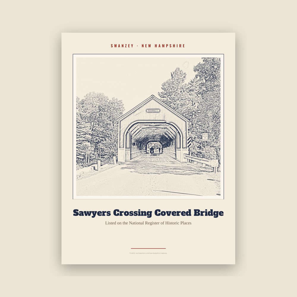 Swanzey Sawyers Crossing Covered Bridge Landmark Print