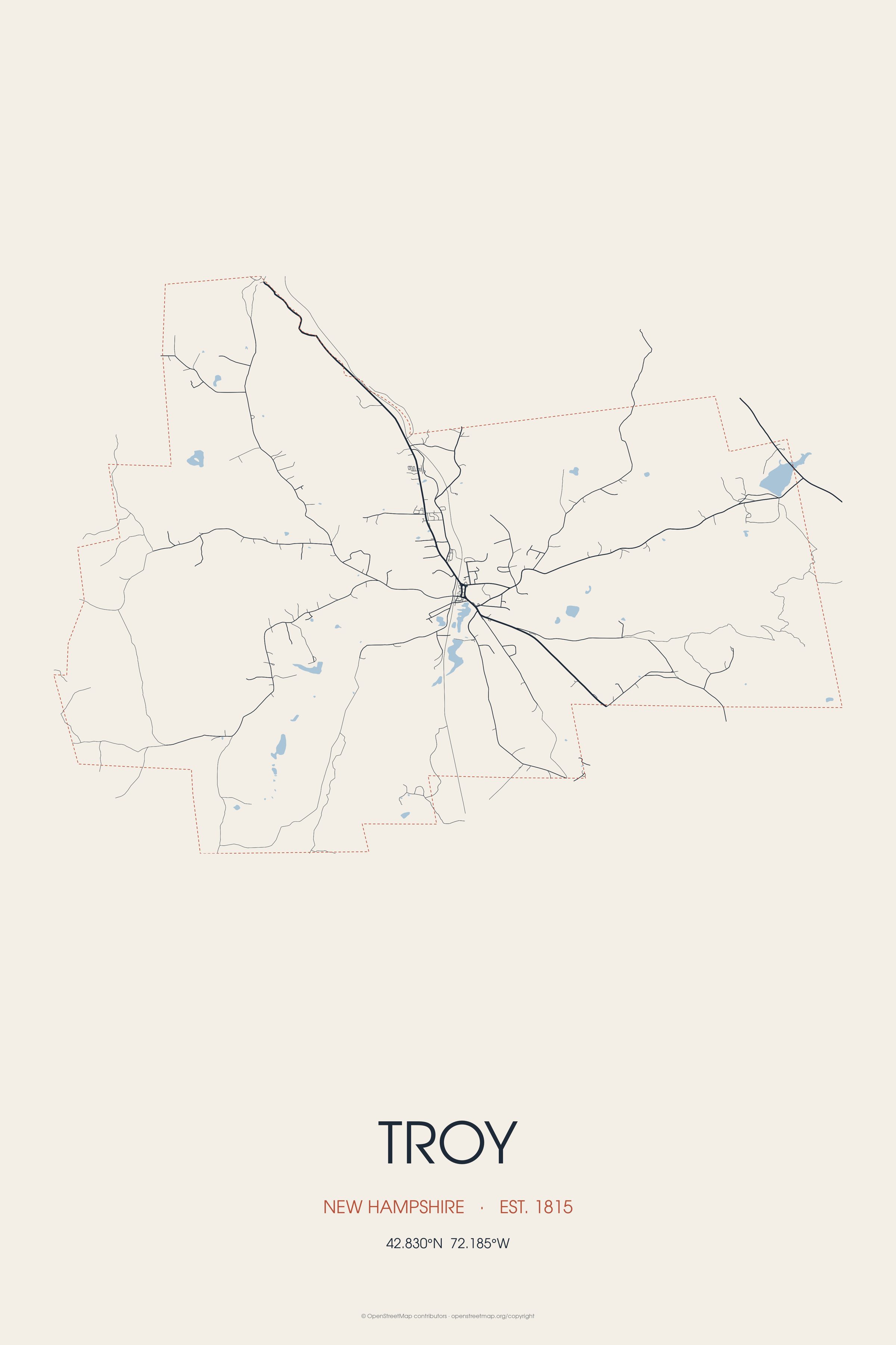 Street map of Troy, New Hampshire