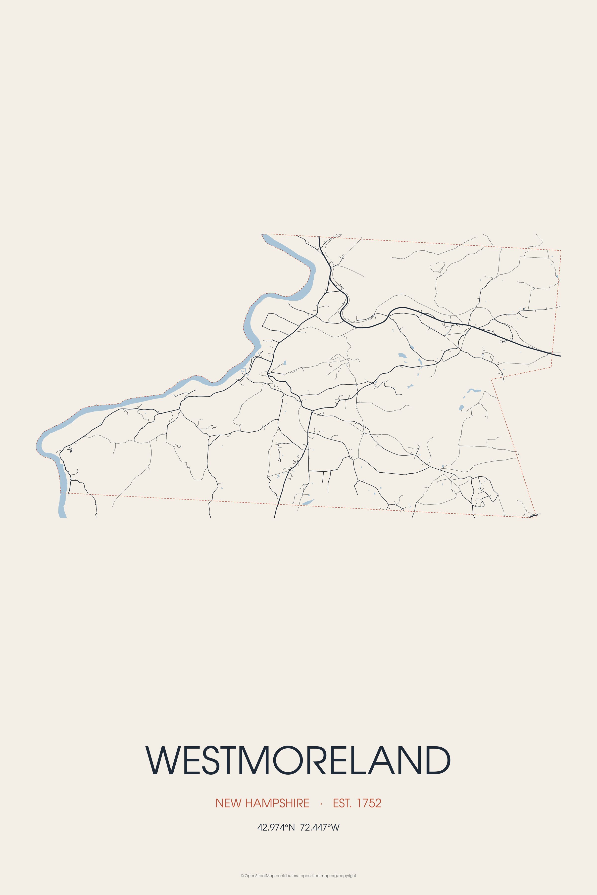 Street map of Westmoreland, New Hampshire