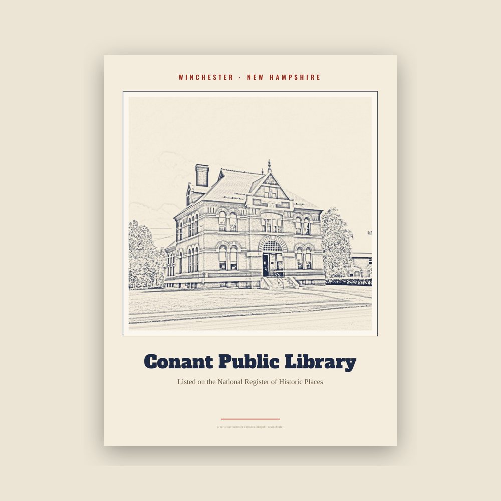 Winchester Conant Public Library Landmark Print