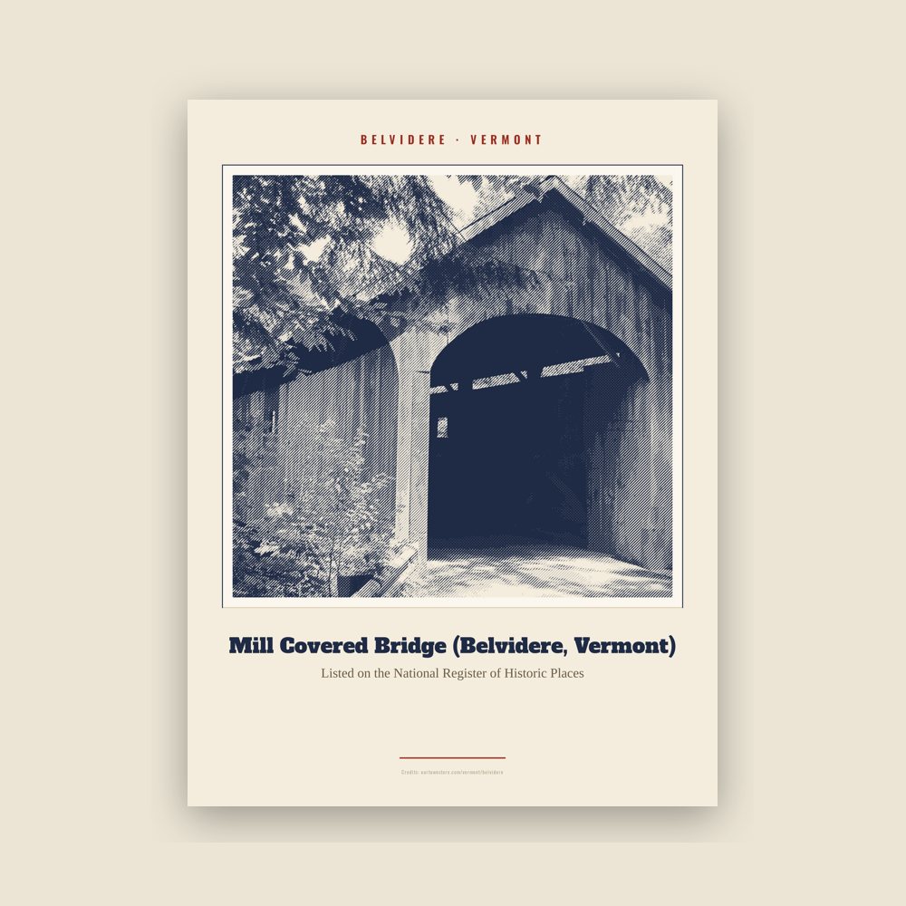 Belvidere Mill Covered Bridge (Belvidere, Vermont) Landmark Print