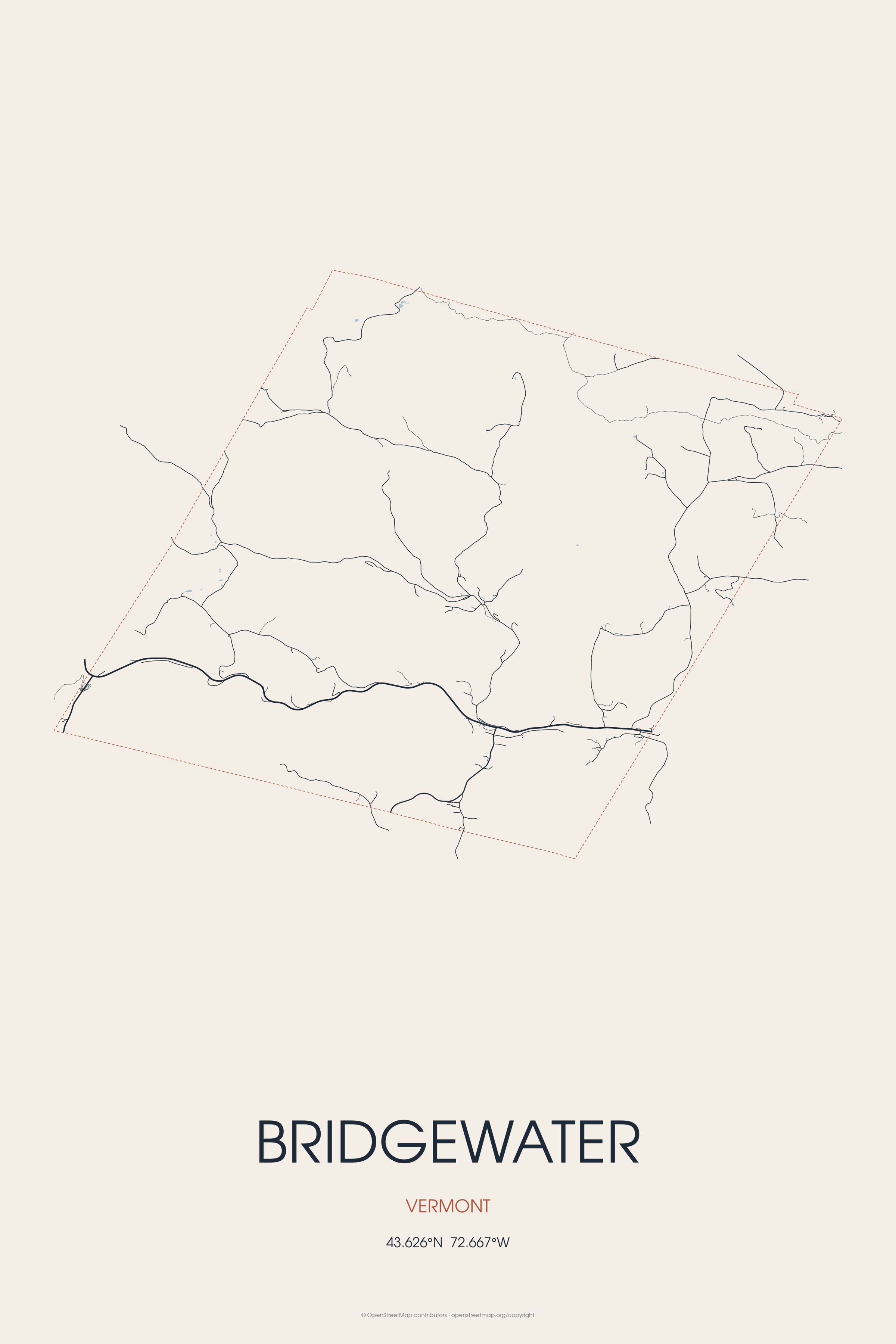 Street map of Bridgewater, Vermont