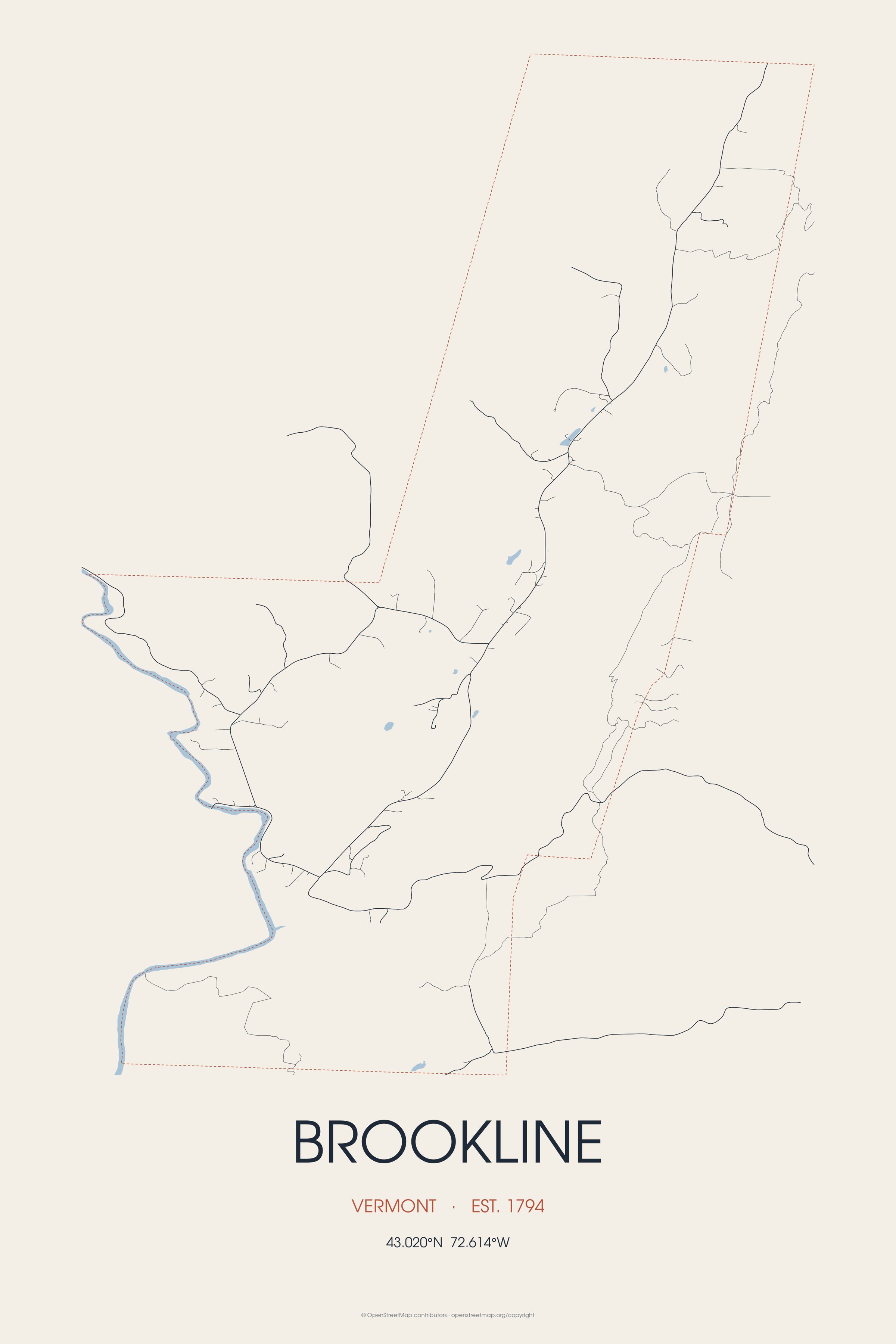 Street map of Brookline, Vermont