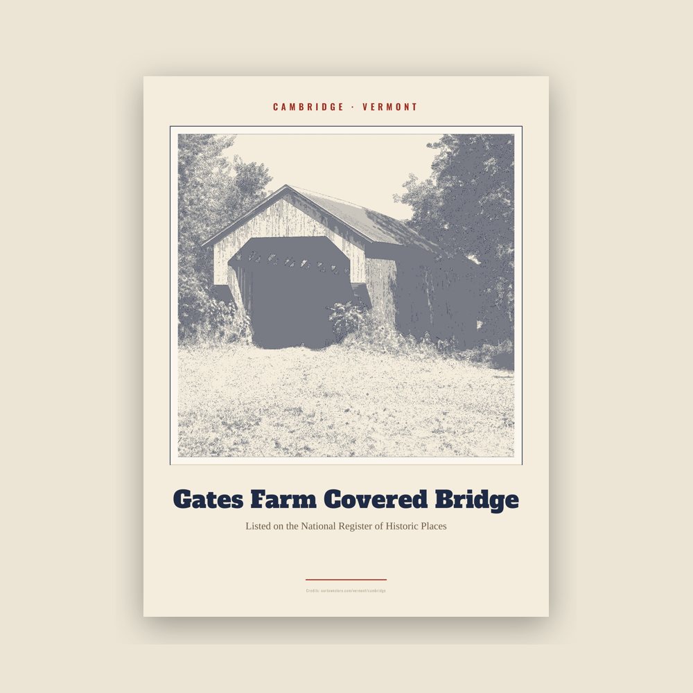 Cambridge Gates Farm Covered Bridge Landmark Print