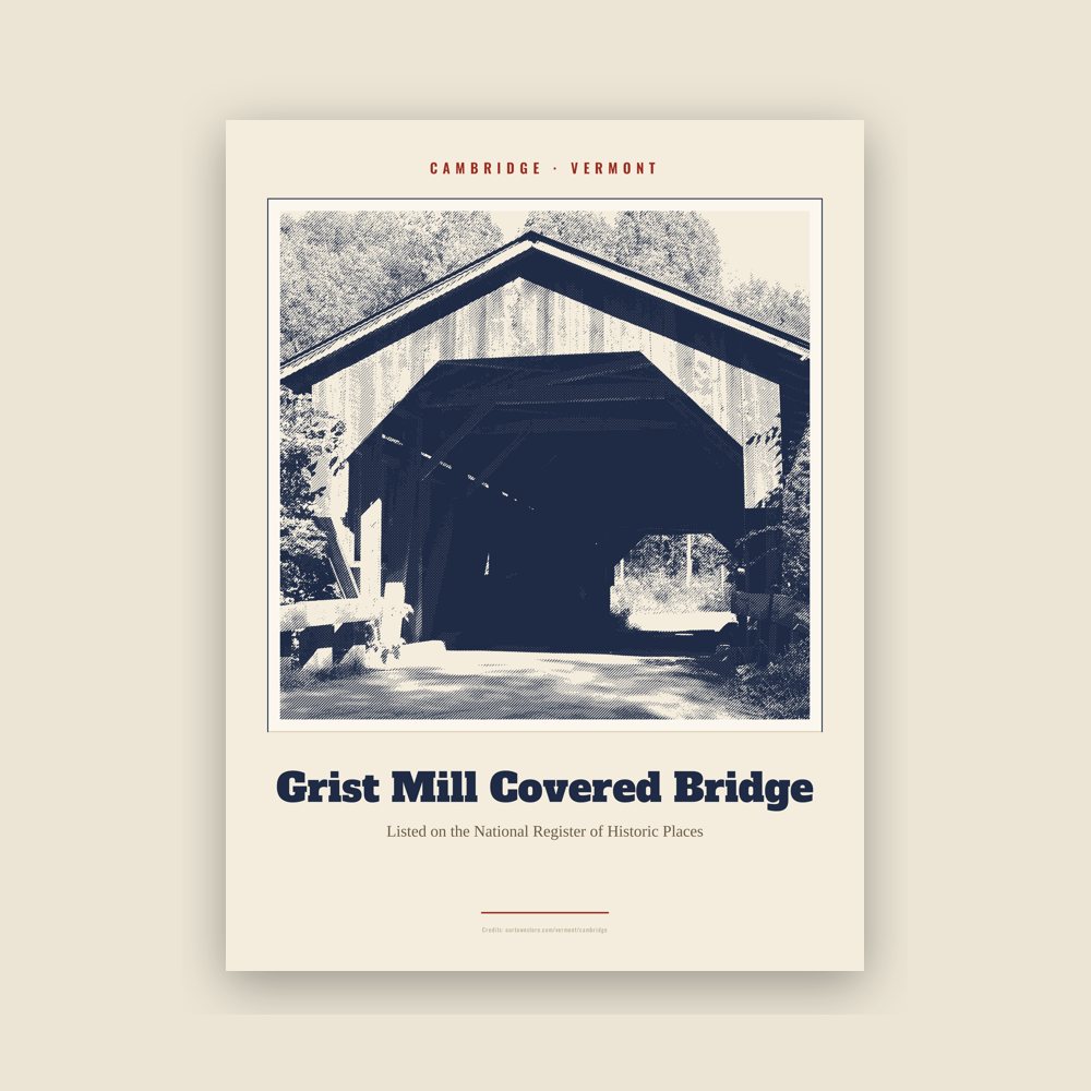 Cambridge Grist Mill Covered Bridge Landmark Print