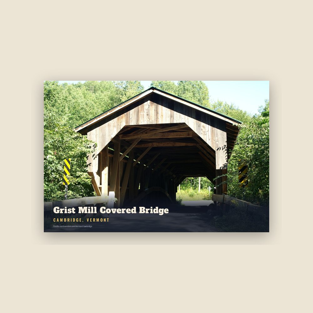 Cambridge Grist Mill Covered Bridge Postcard