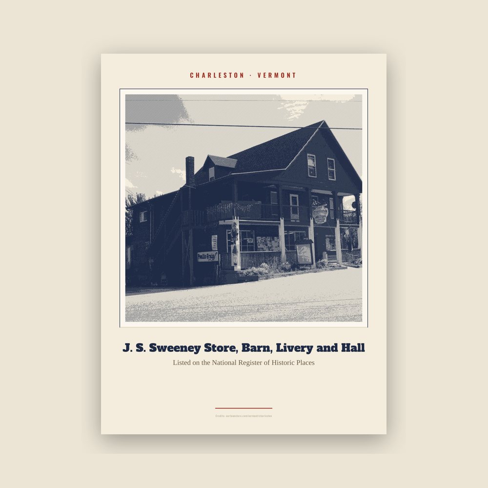 Charleston J. S. Sweeney Store, Barn, Livery and Hall Landmark Print