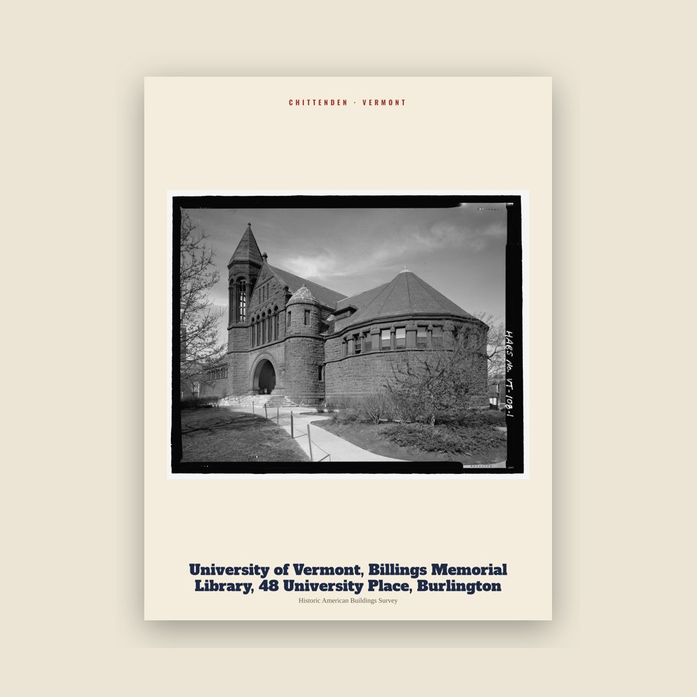 Chittenden University of Vermont, Billings Memorial Library, 48 University Place, Burlington Archive Print