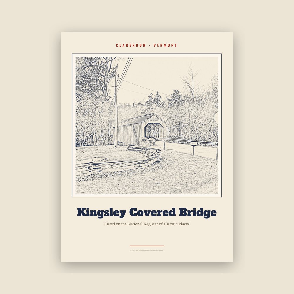 Clarendon Kingsley Covered Bridge Landmark Print