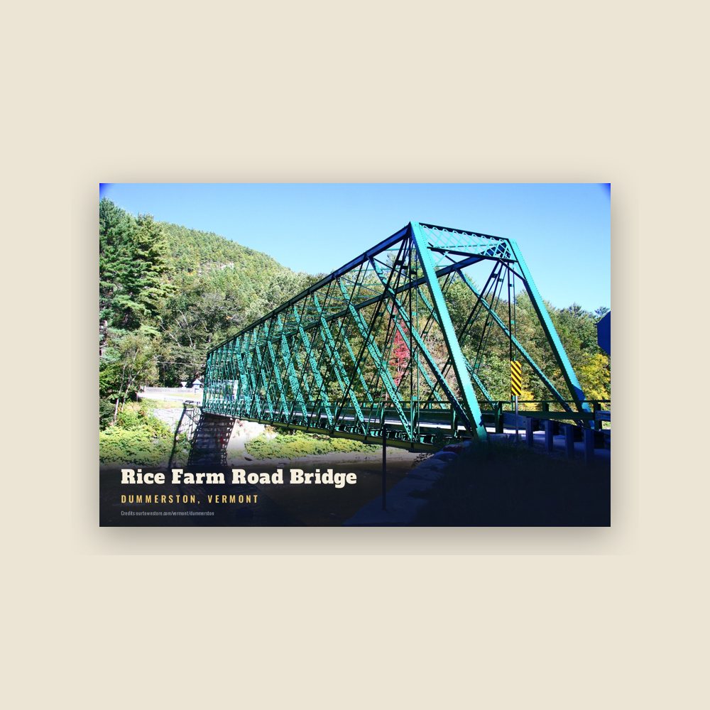 Dummerston Rice Farm Road Bridge Postcard