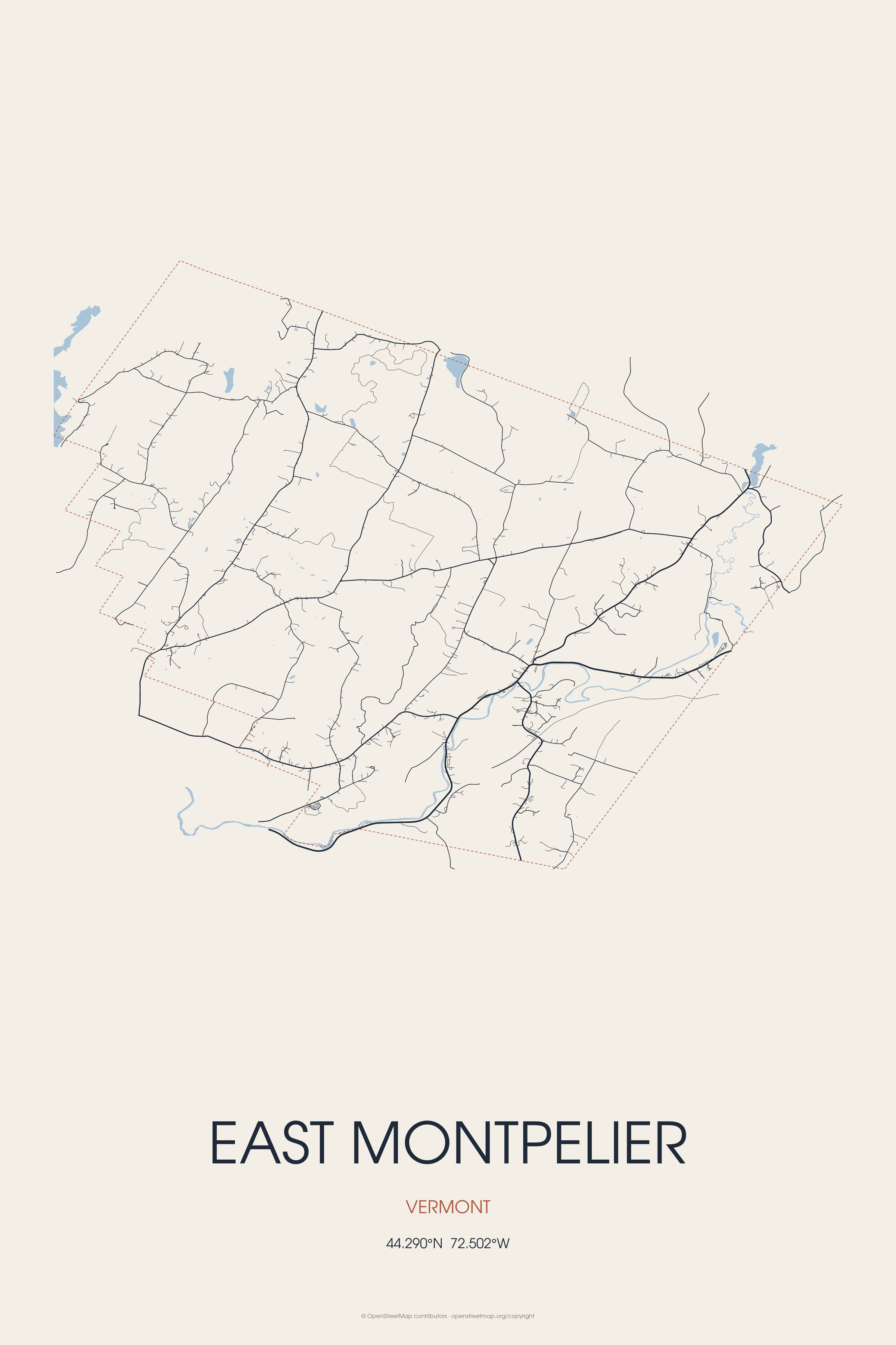 Street map of East Montpelier, Vermont