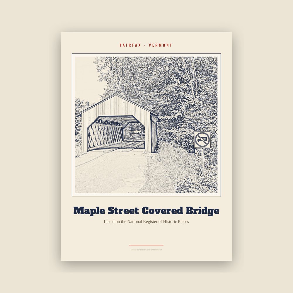 Fairfax Maple Street Covered Bridge Landmark Print