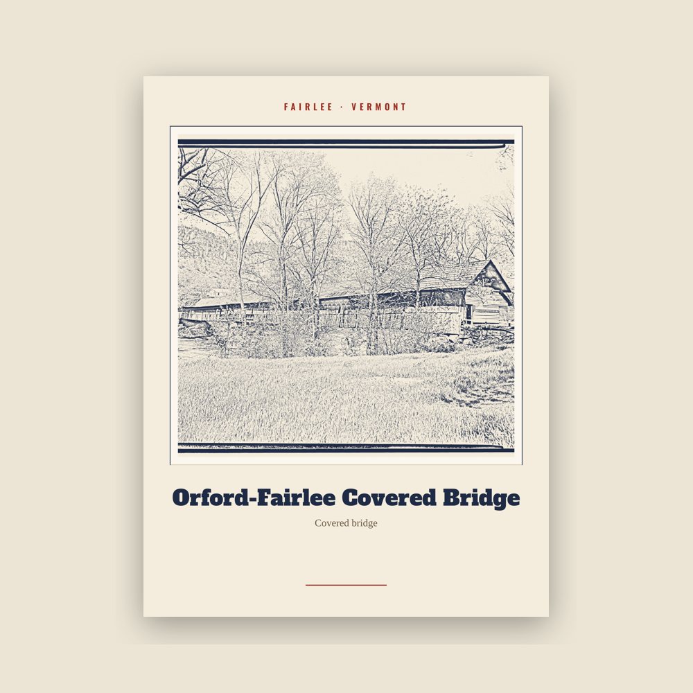 Fairlee Orford-Fairlee Covered Bridge Landmark Print