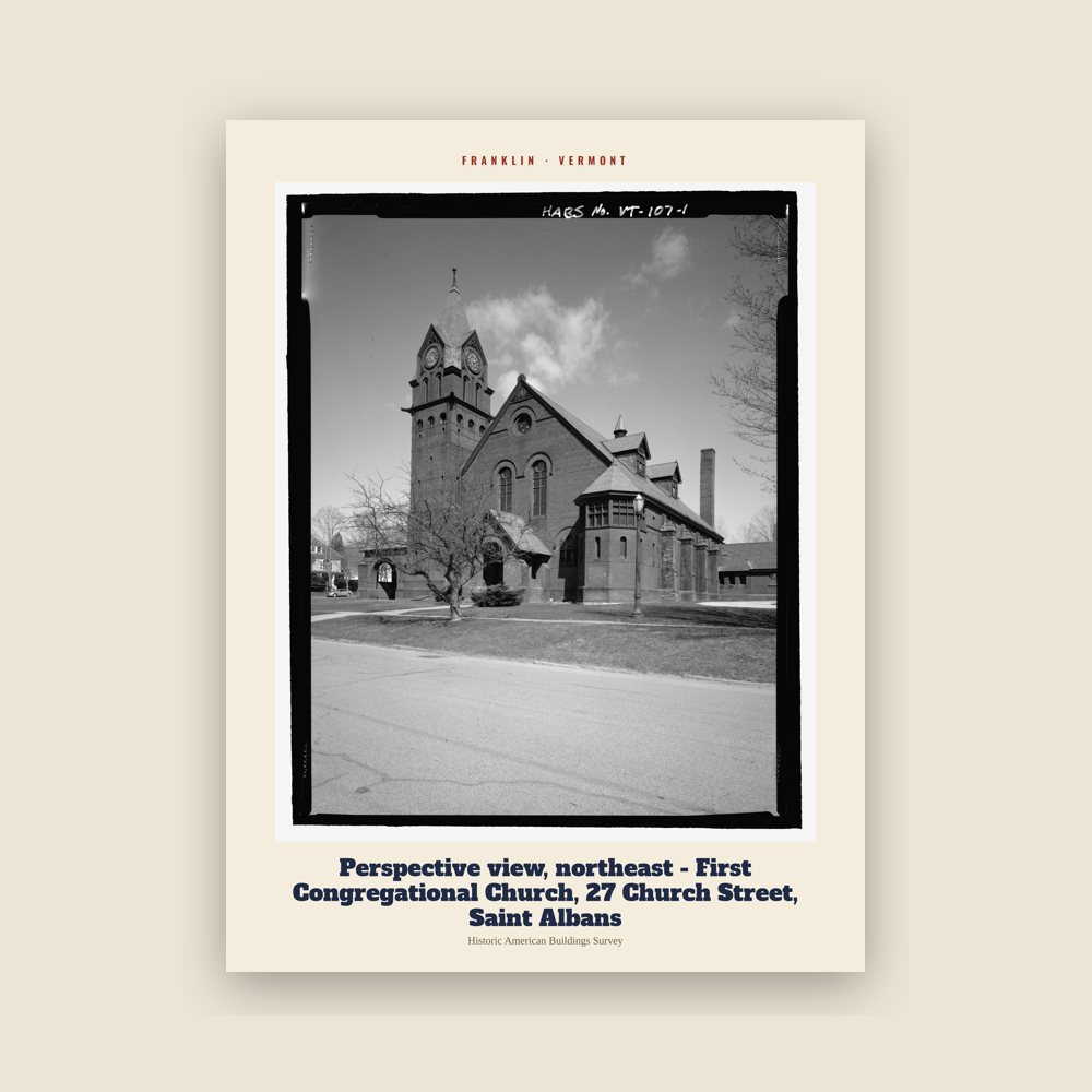 Franklin Perspective view, northeast - First Congregational Church, 27 Church Street, Saint Albans Archive Print