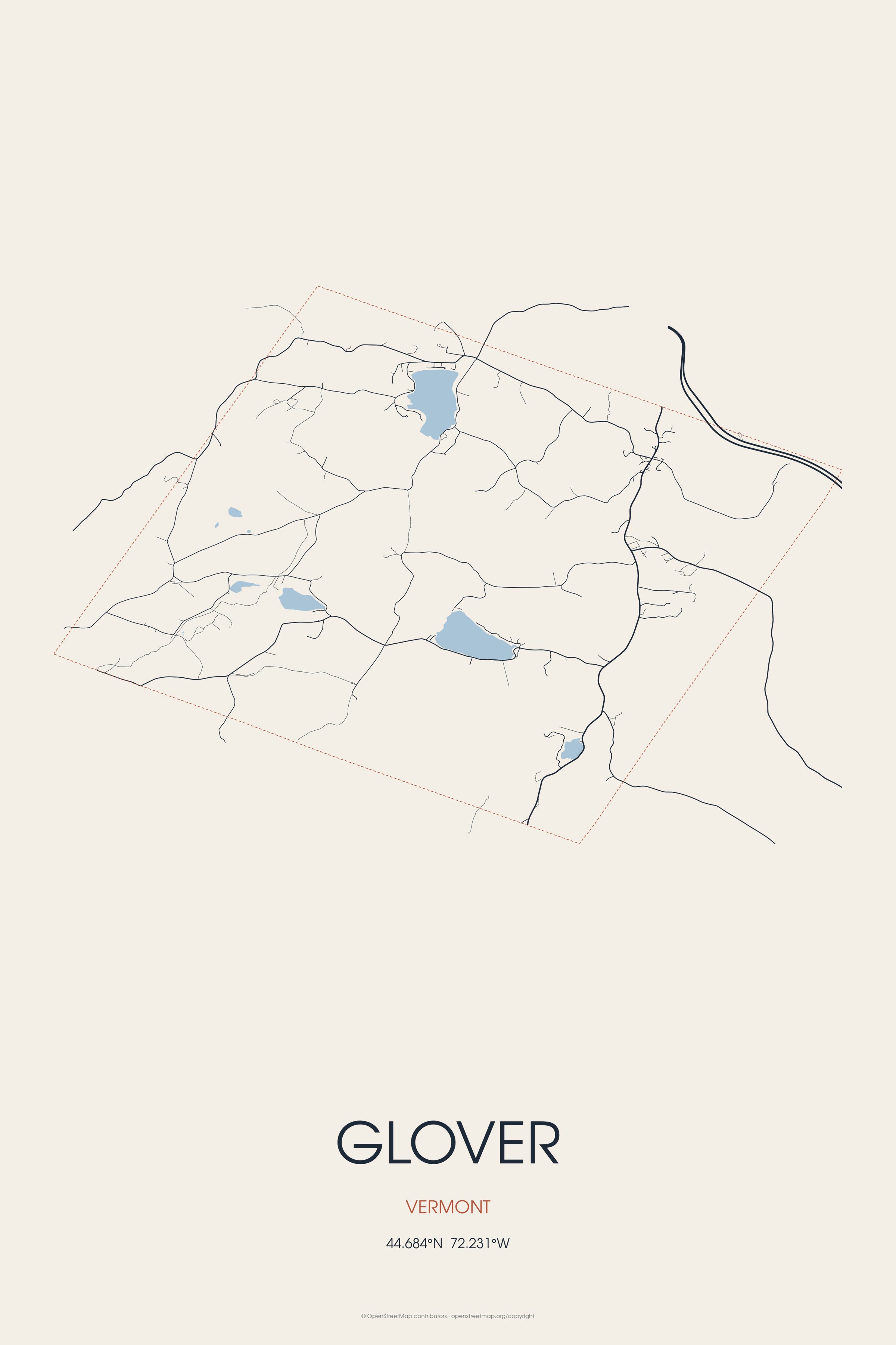 Street map of Glover, Vermont