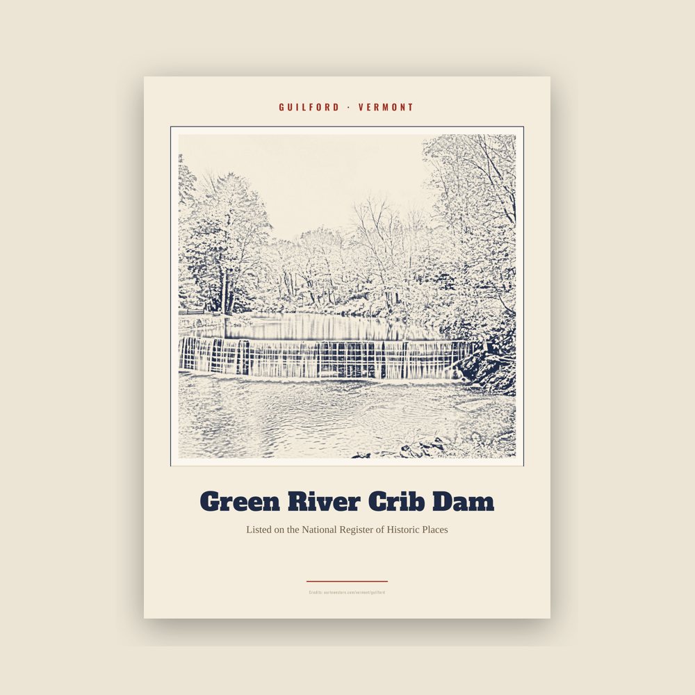 Guilford Green River Crib Dam Landmark Print