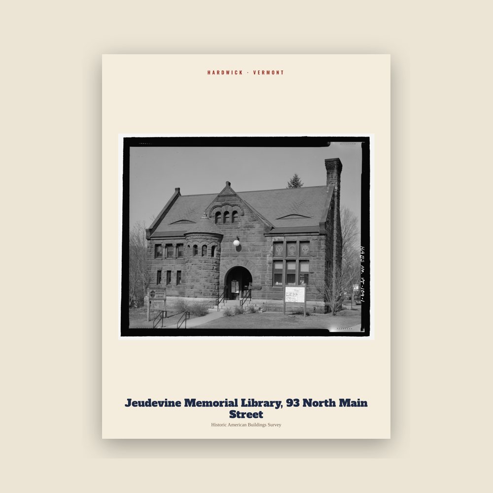 Hardwick Jeudevine Memorial Library, 93 North Main Street Archive Print