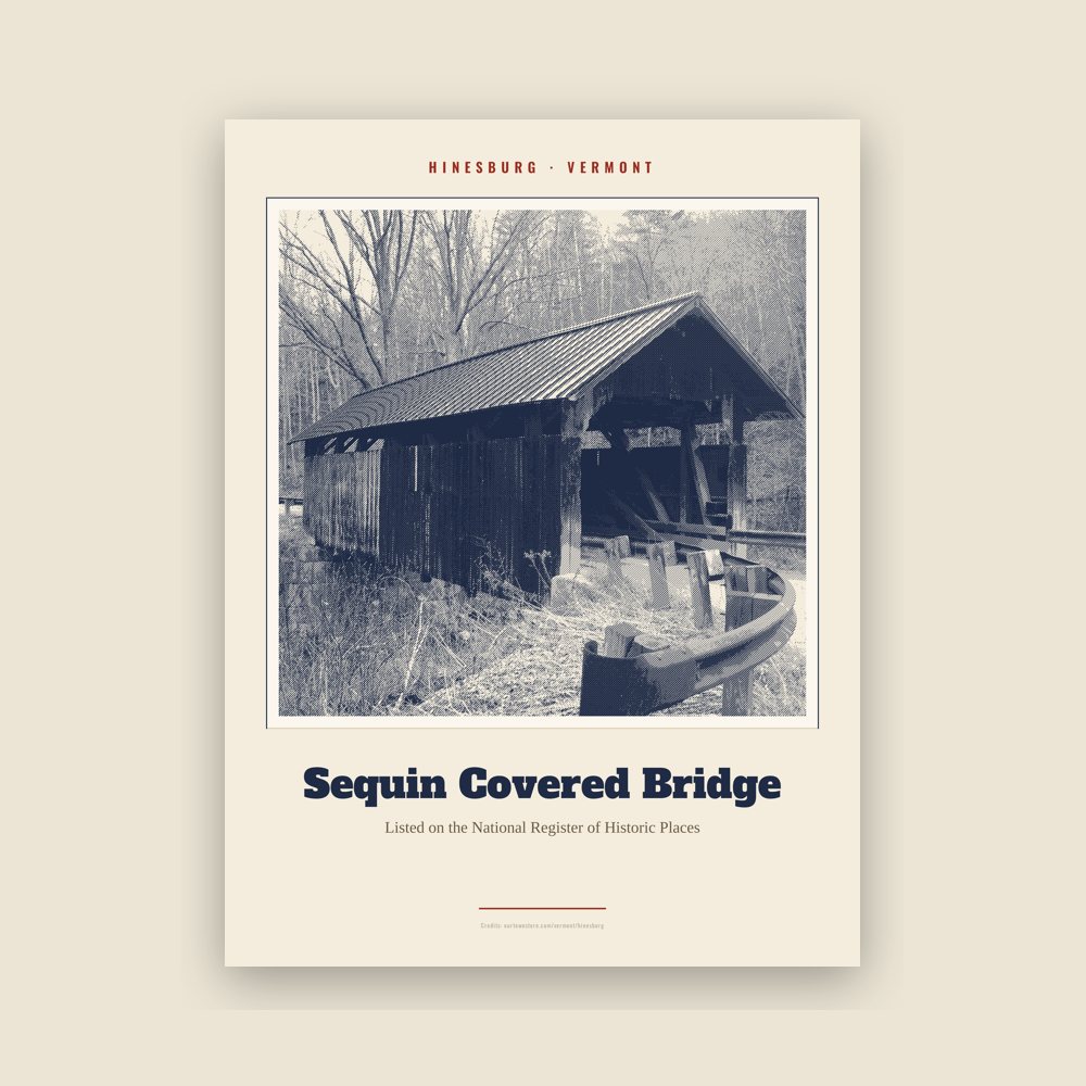 Hinesburg Sequin Covered Bridge Landmark Print