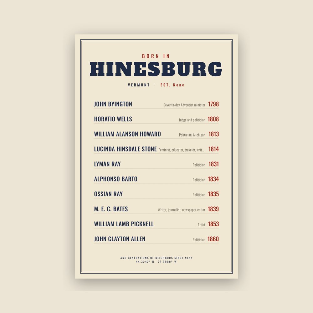 Hinesburg “Born In” Poster