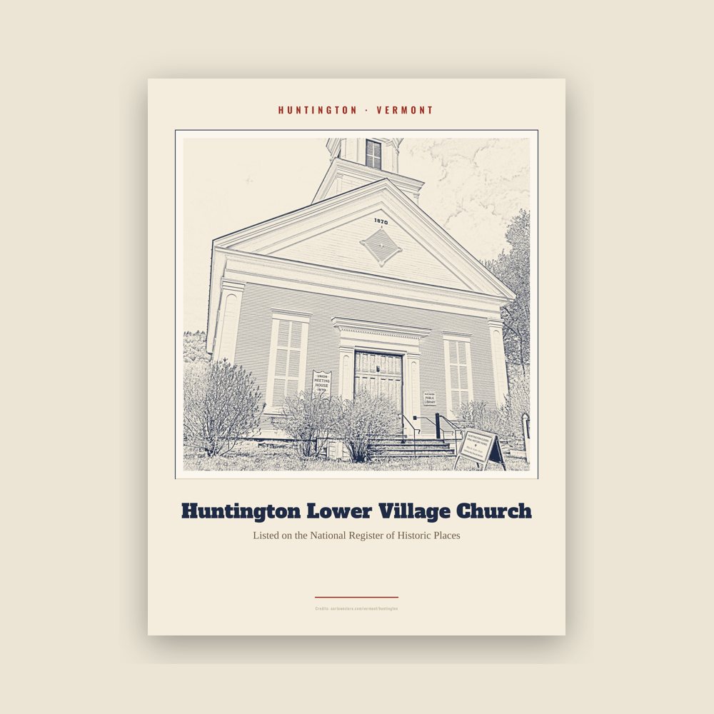 Huntington Huntington Lower Village Church Landmark Print