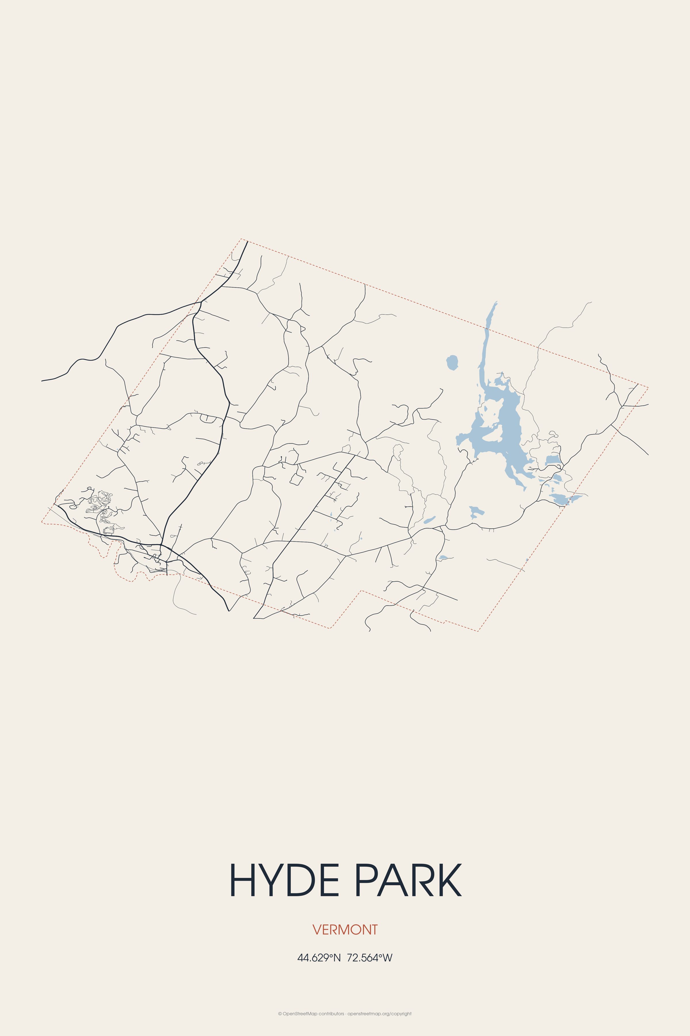 Street map of Hyde Park, Vermont