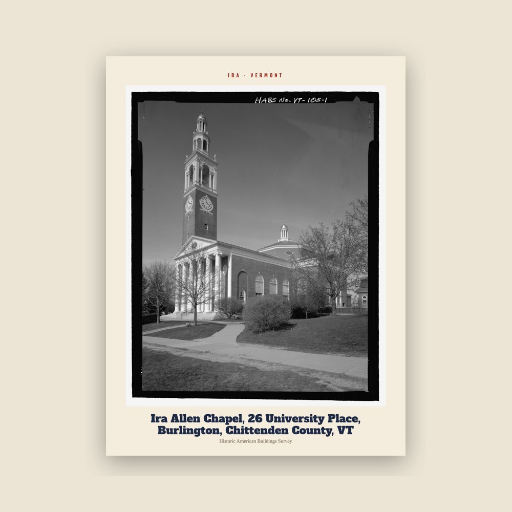 Ira Ira Allen Chapel, 26 University Place, Burlington, Chittenden County, VT Archive Print