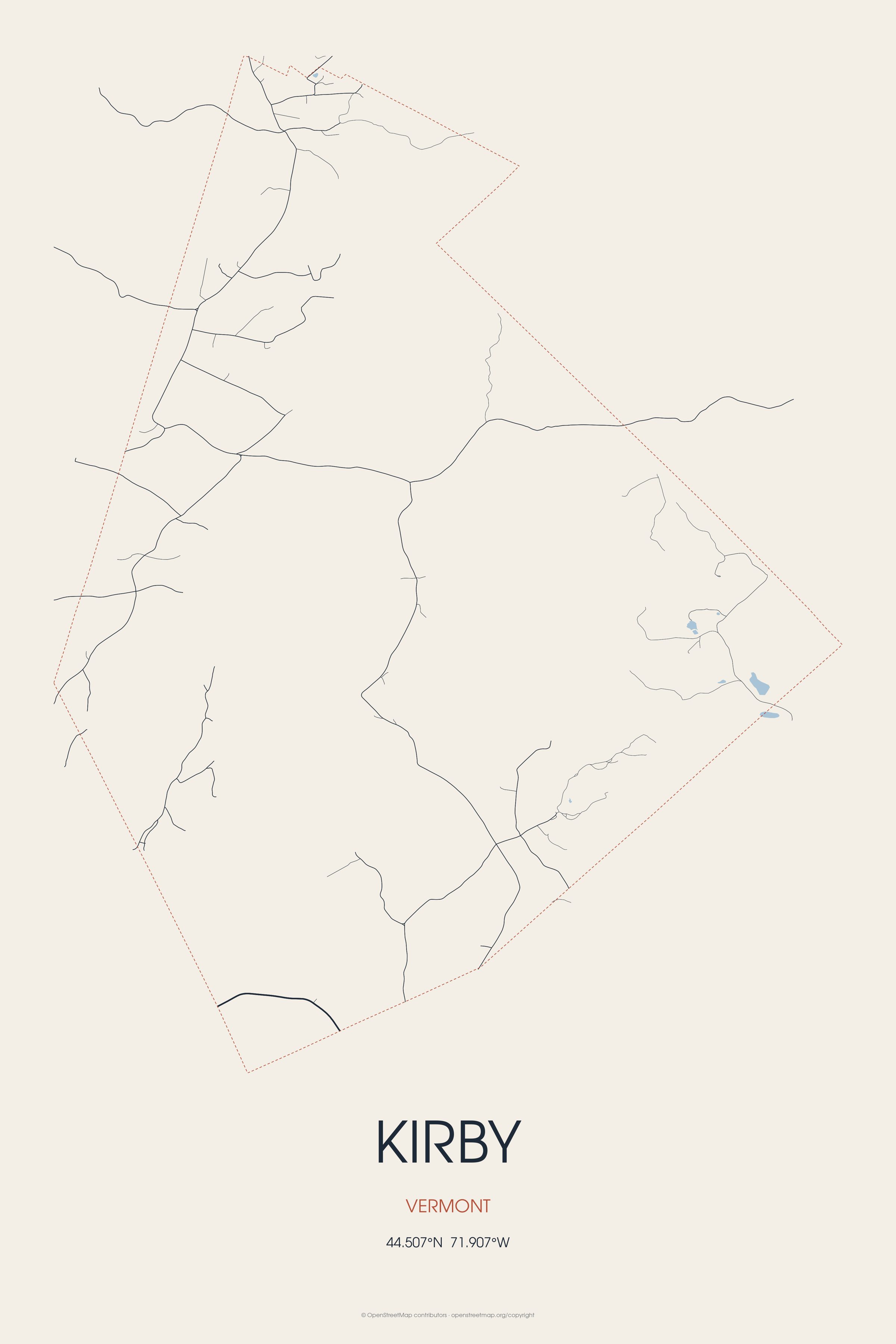 Street map of Kirby, Vermont
