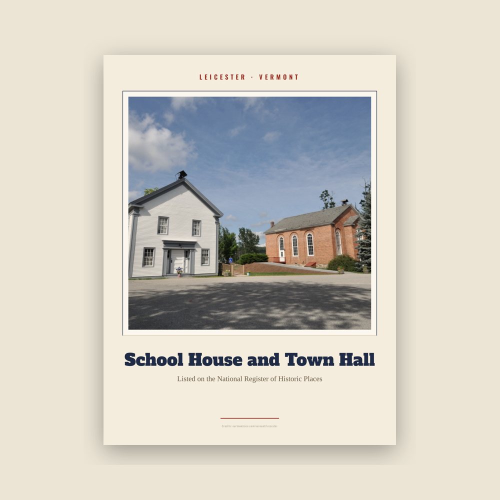 Leicester School House and Town Hall Landmark Print