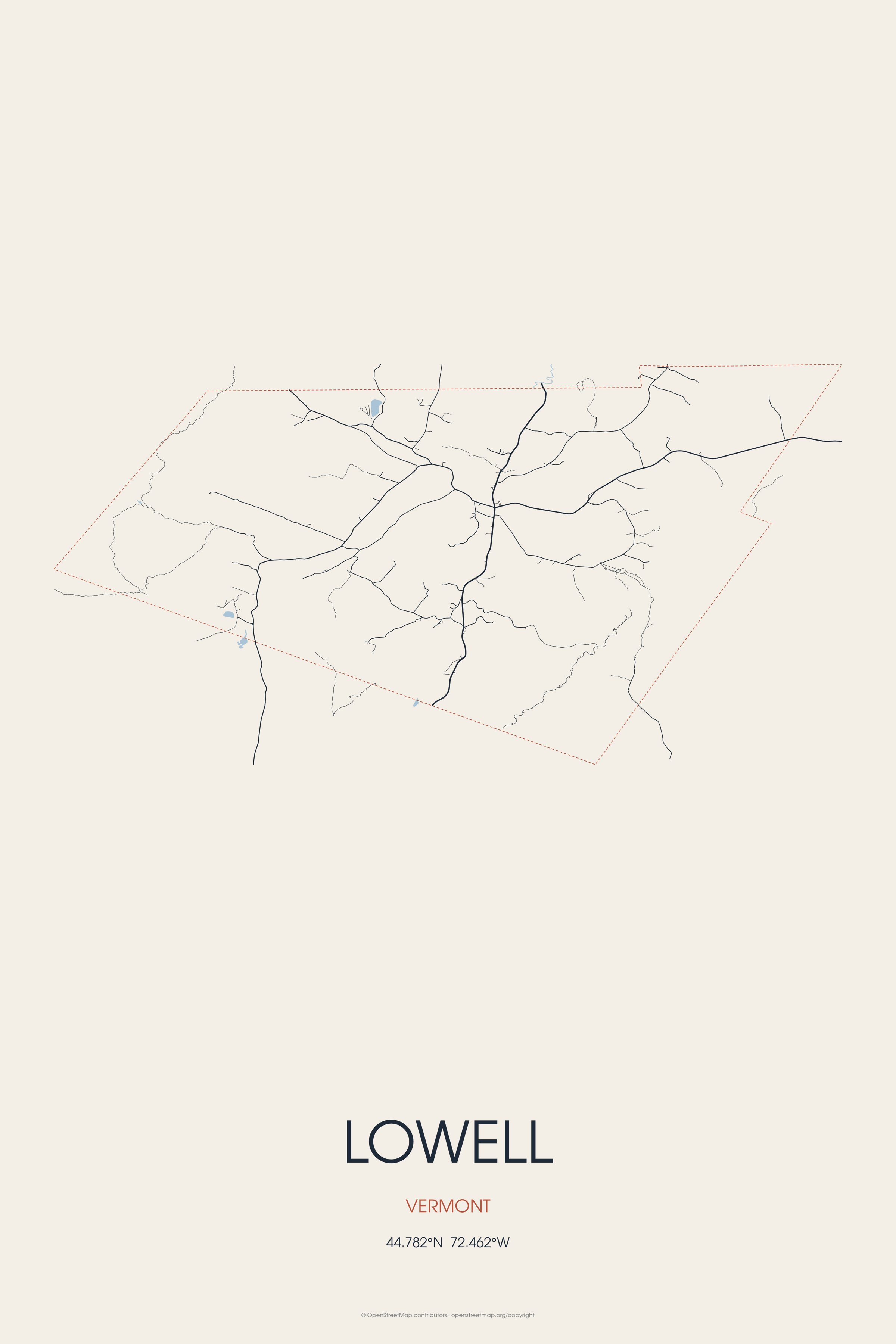 Street map of Lowell, Vermont