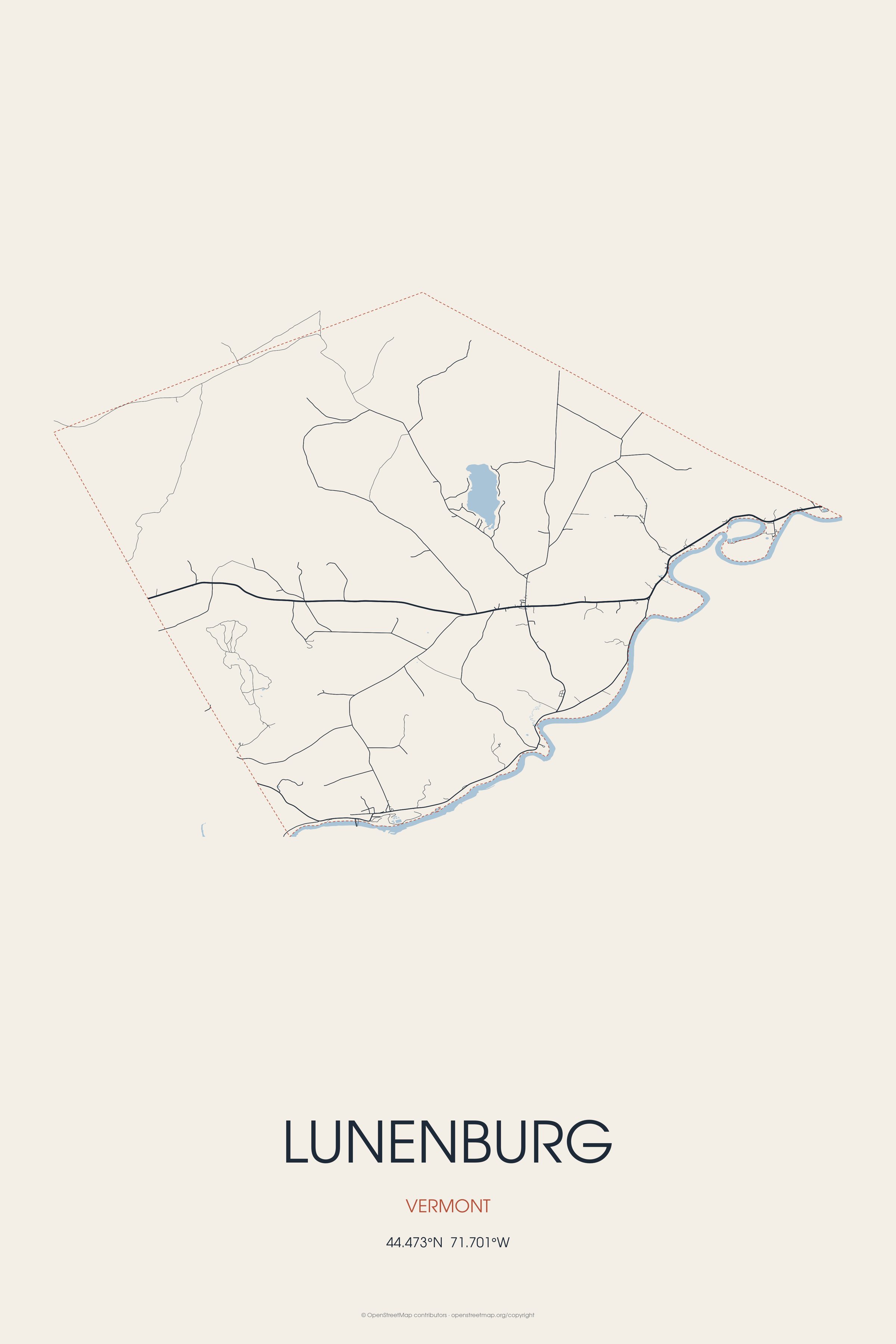 Street map of Lunenburg, Vermont