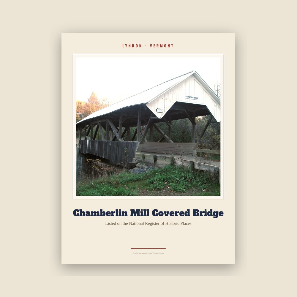 Lyndon Chamberlin Mill Covered Bridge Landmark Print