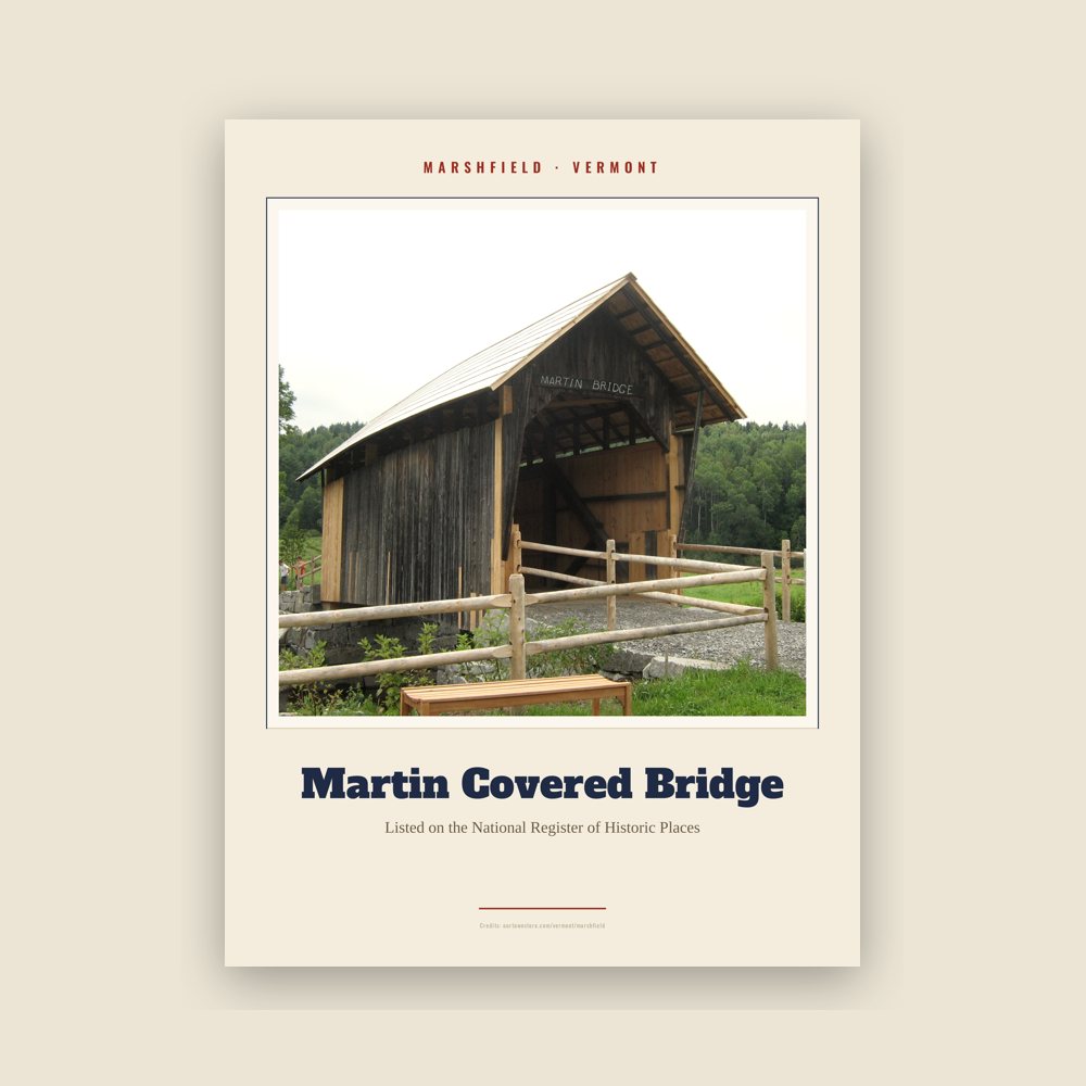 Marshfield Martin Covered Bridge Landmark Print