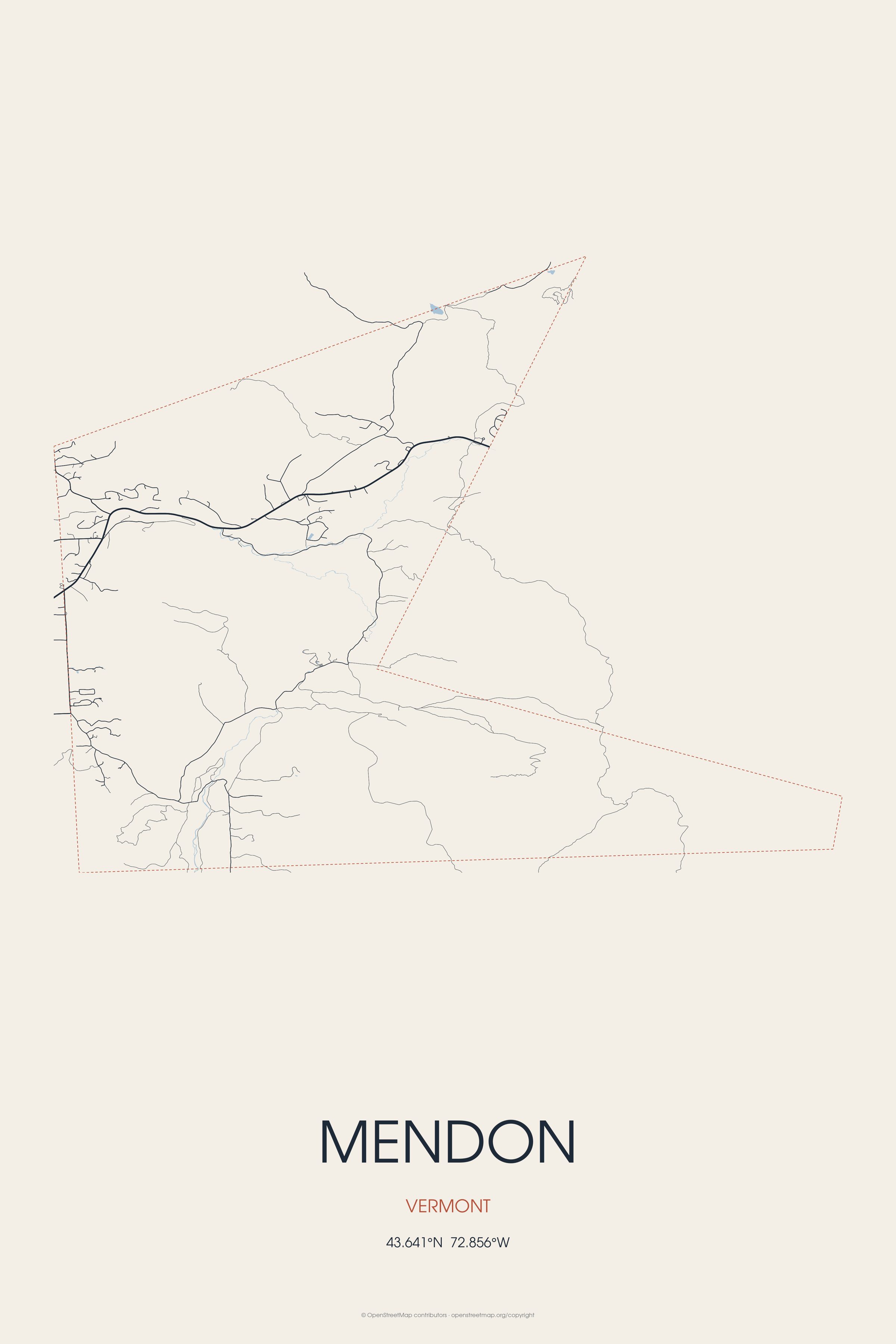 Street map of Mendon, Vermont