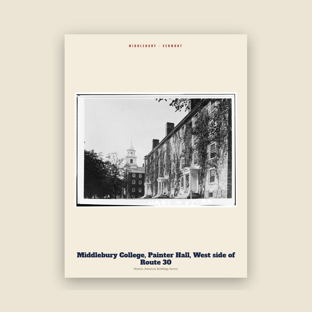 Middlebury Middlebury College, Painter Hall, West side of Route 30 Archive Print
