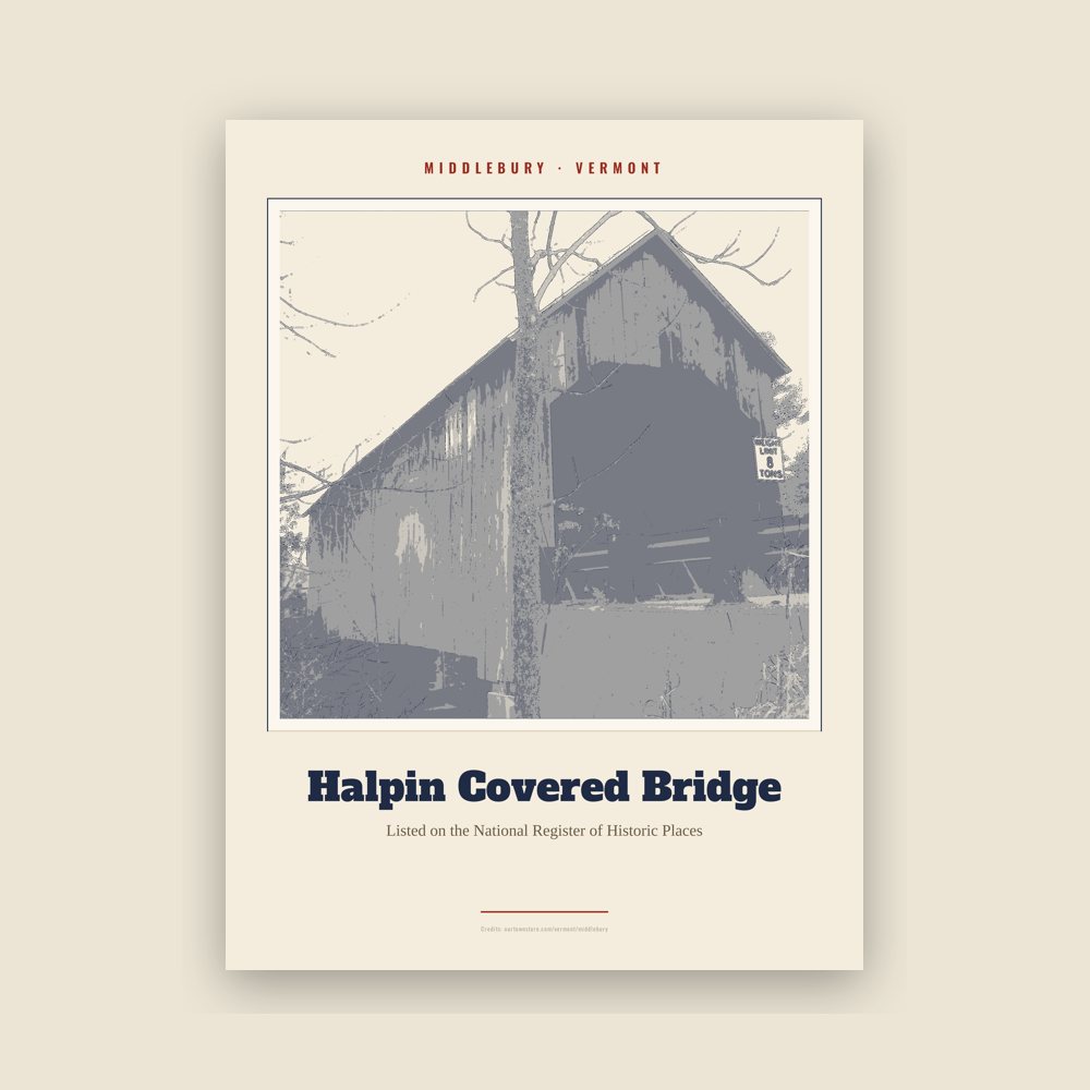 Middlebury Halpin Covered Bridge Landmark Print