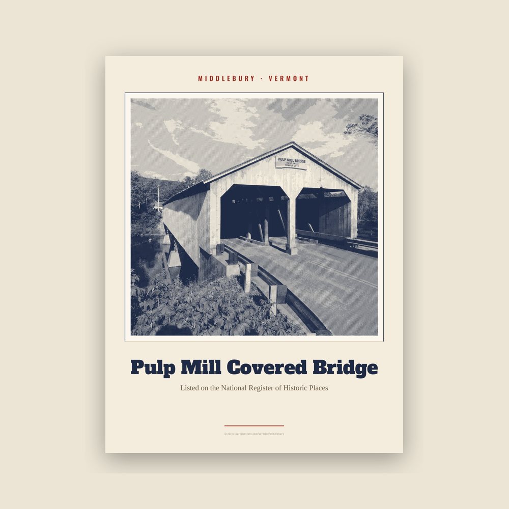 Middlebury Pulp Mill Covered Bridge Landmark Print