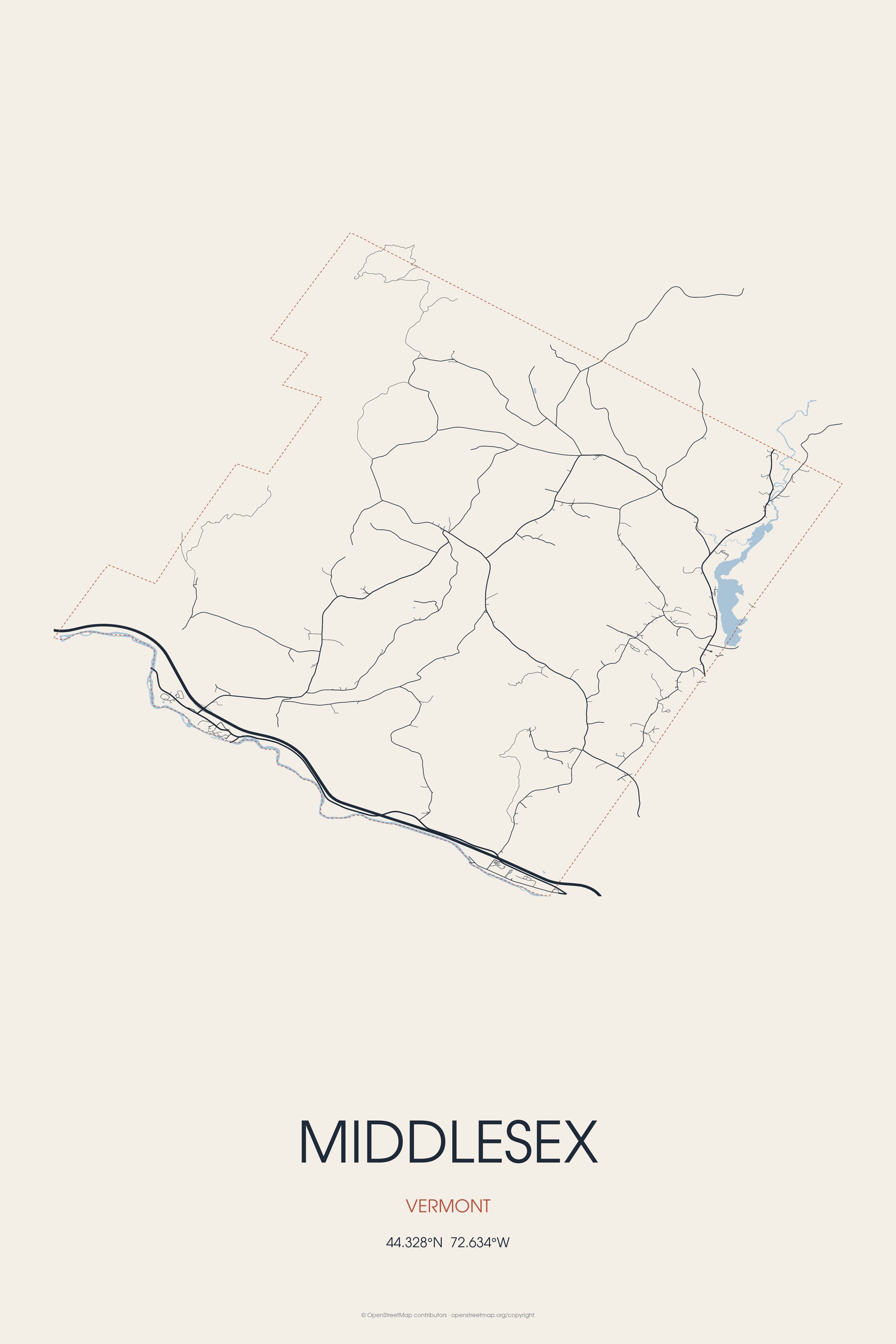 Street map of Middlesex, Vermont