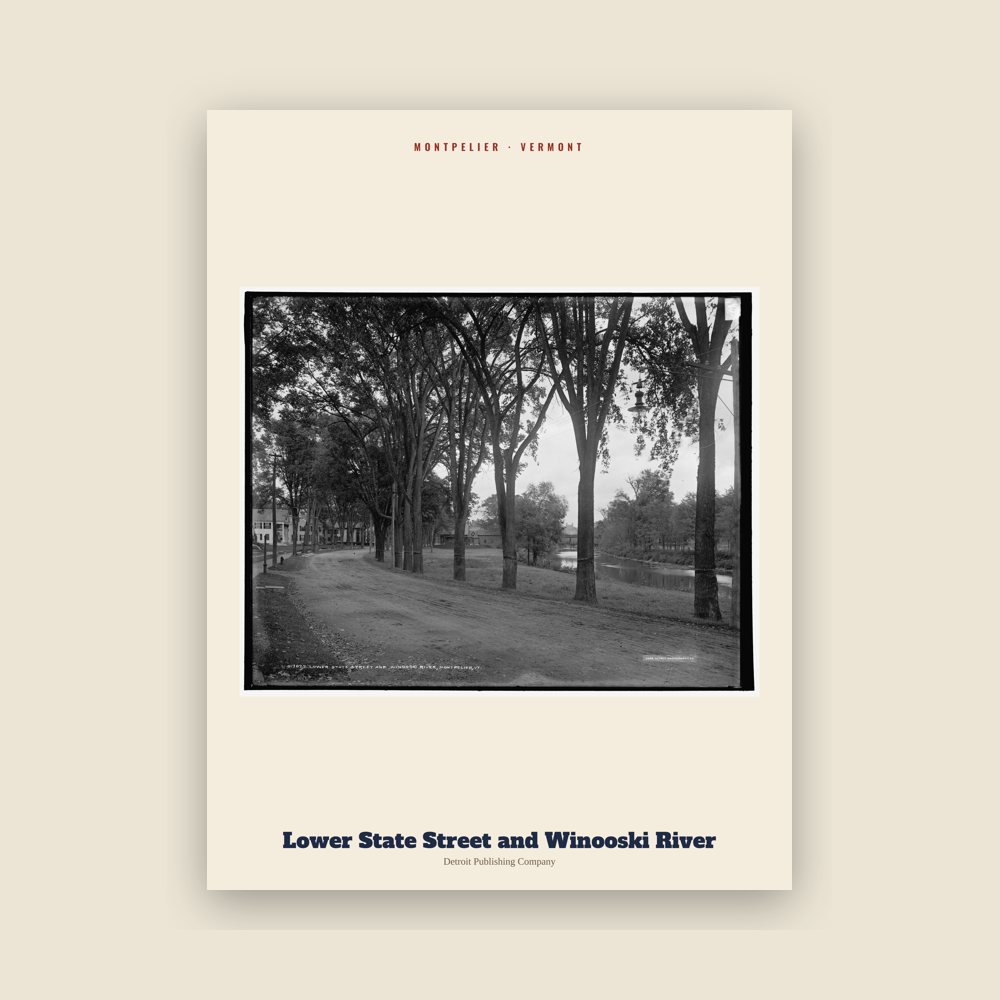 Montpelier Lower State Street and Winooski River Archive Print