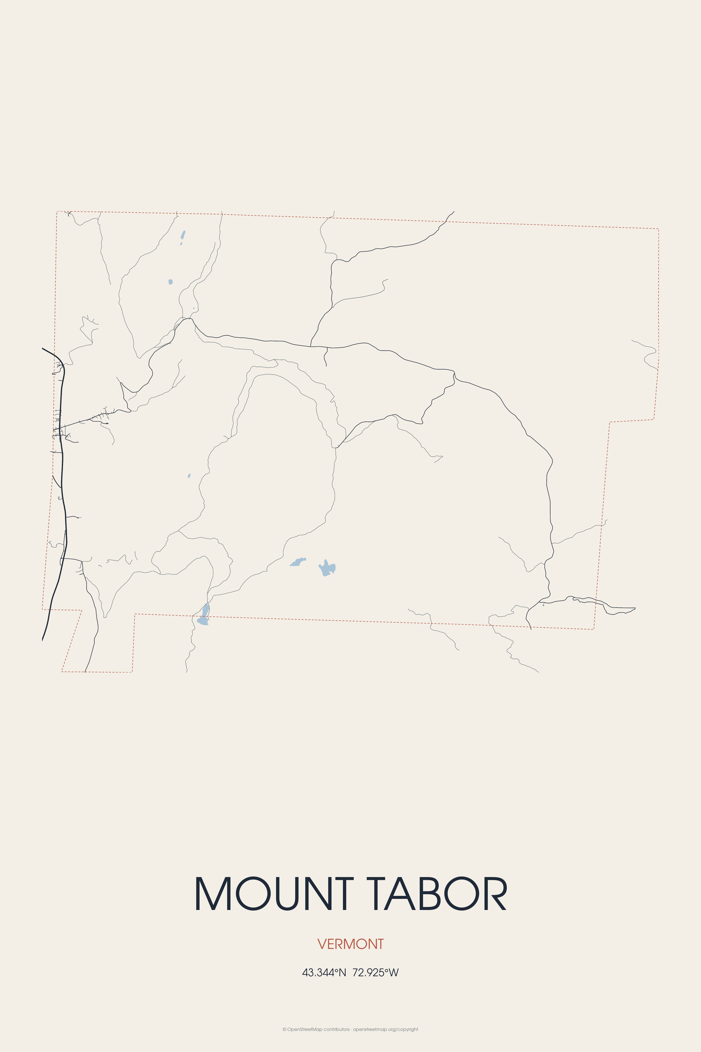 Street map of Mount Tabor, Vermont
