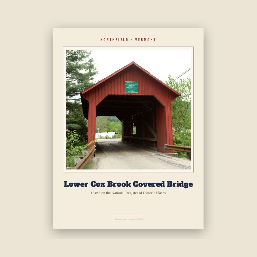 Northfield Lower Cox Brook Covered Bridge Landmark Print