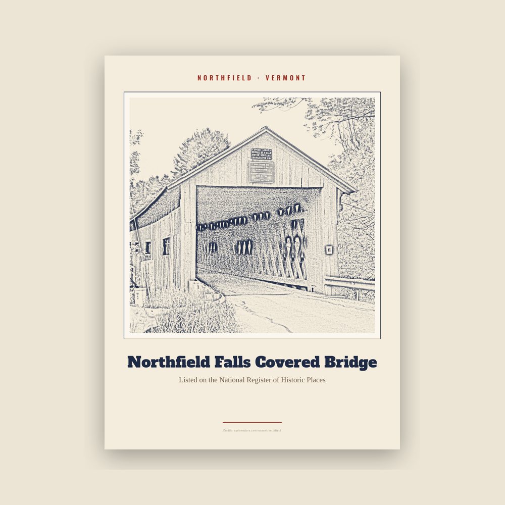 Northfield Northfield Falls Covered Bridge Landmark Print