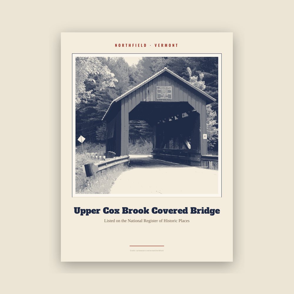 Northfield Upper Cox Brook Covered Bridge Landmark Print