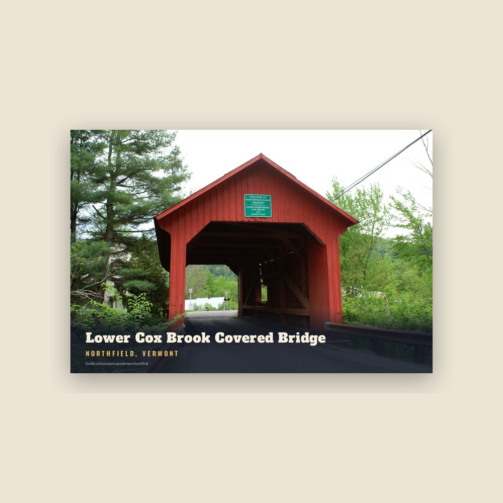 Northfield Lower Cox Brook Covered Bridge Postcard