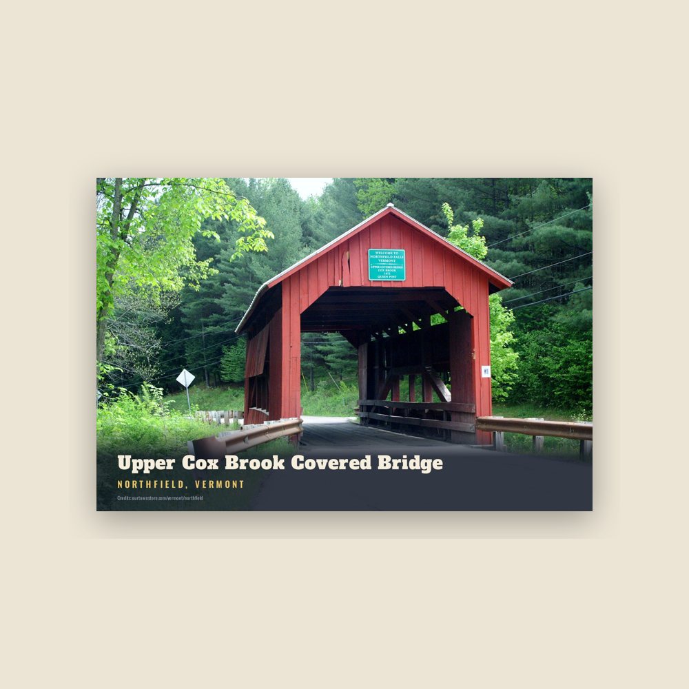 Northfield Upper Cox Brook Covered Bridge Postcard