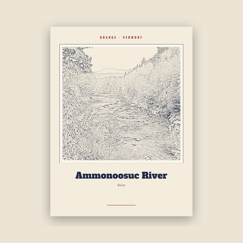 Orange Ammonoosuc River Landmark Print