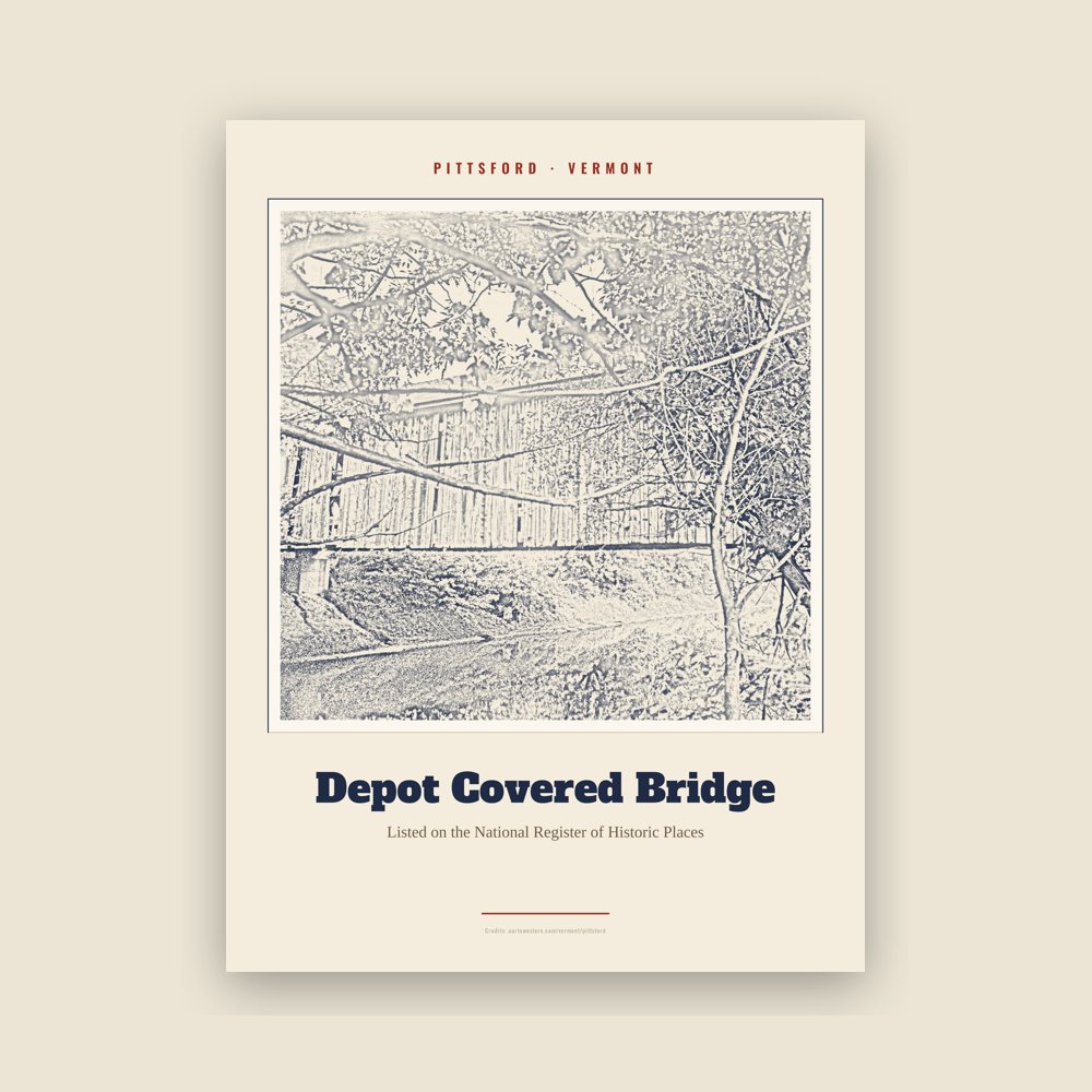 Pittsford Depot Covered Bridge Landmark Print